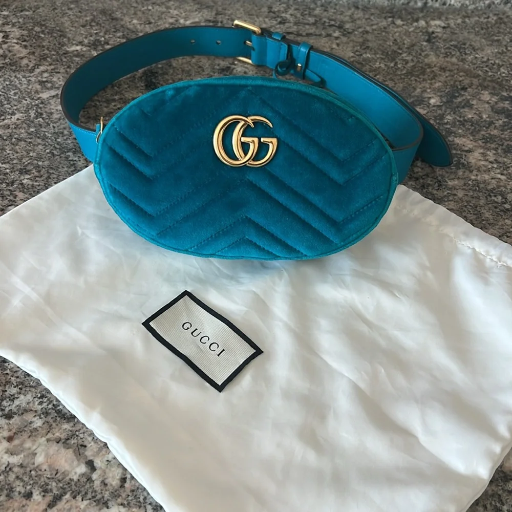 Gucci Velvet Matelasse GG Marmont Belt Bag